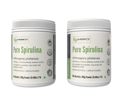 Sharrets Pure Spirulina Powder 200g two-pack made from Arthrospira platensis unflavoured spirulina powder