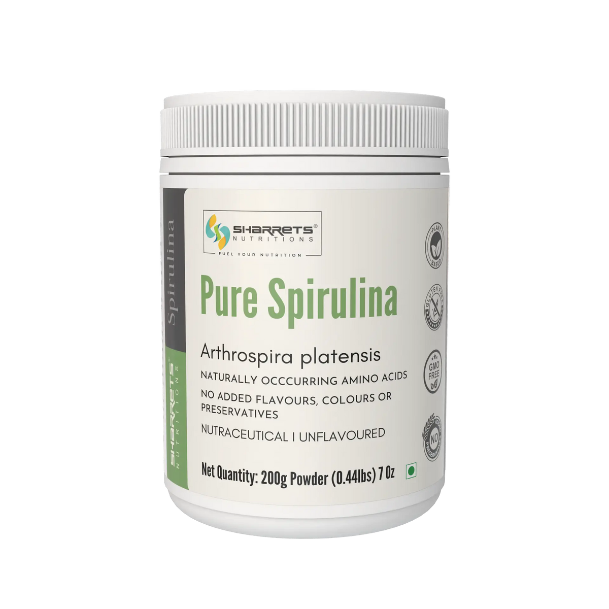 Sharrets Pure Spirulina Powder 200g unflavoured Arthrospira platensis nutraceutical powder