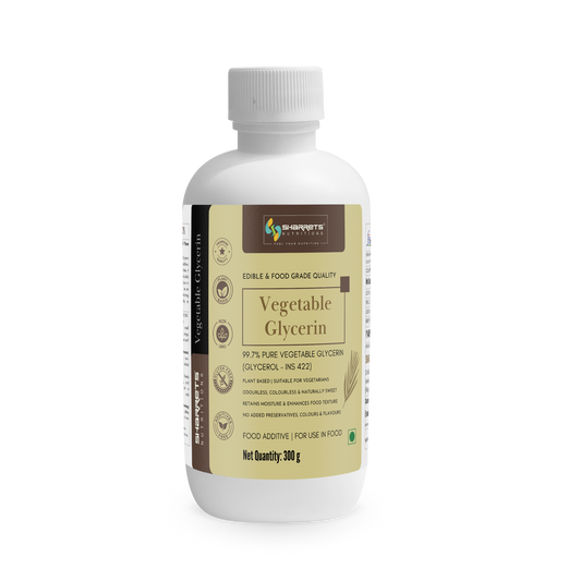Sharrets Pure Vegetable Glycerin 300 g bottle with gold product label, food-grade vegetable glycerin for suitable baking recipes, fondant, confectionery and formulation applications.