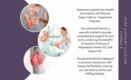Plant based vegan calcium supplement with Aquamin red algae calcium magnesium vitamin D3 and K2 supporting joint health bone strength and mobility by Sharrets Nutritions