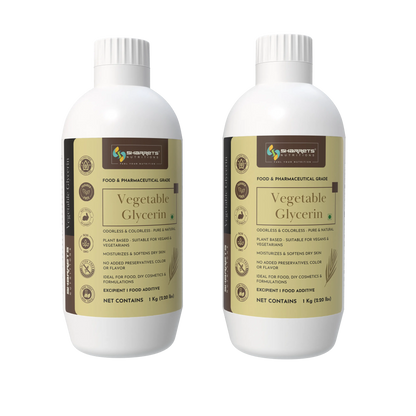 Two bottles of sharrets Vegetable Glycerin with labels on a white background - 1kg x 2