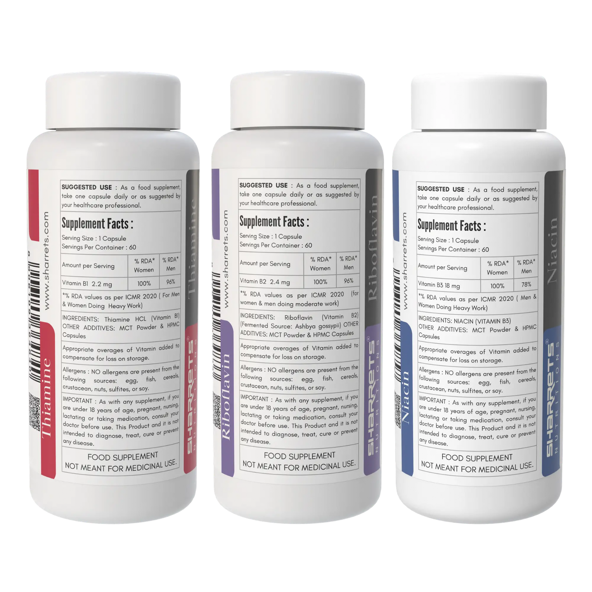 Vitamin B1 B2 B3 Capsules – Thiamine Riboflavin Niacin Supplement for Energy and Nerve Support