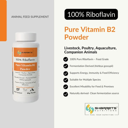 Info image of Pure vitamin B2 riboflavin powder for animal feed 20g supplement for livestock poultry aquaculture and companion animals