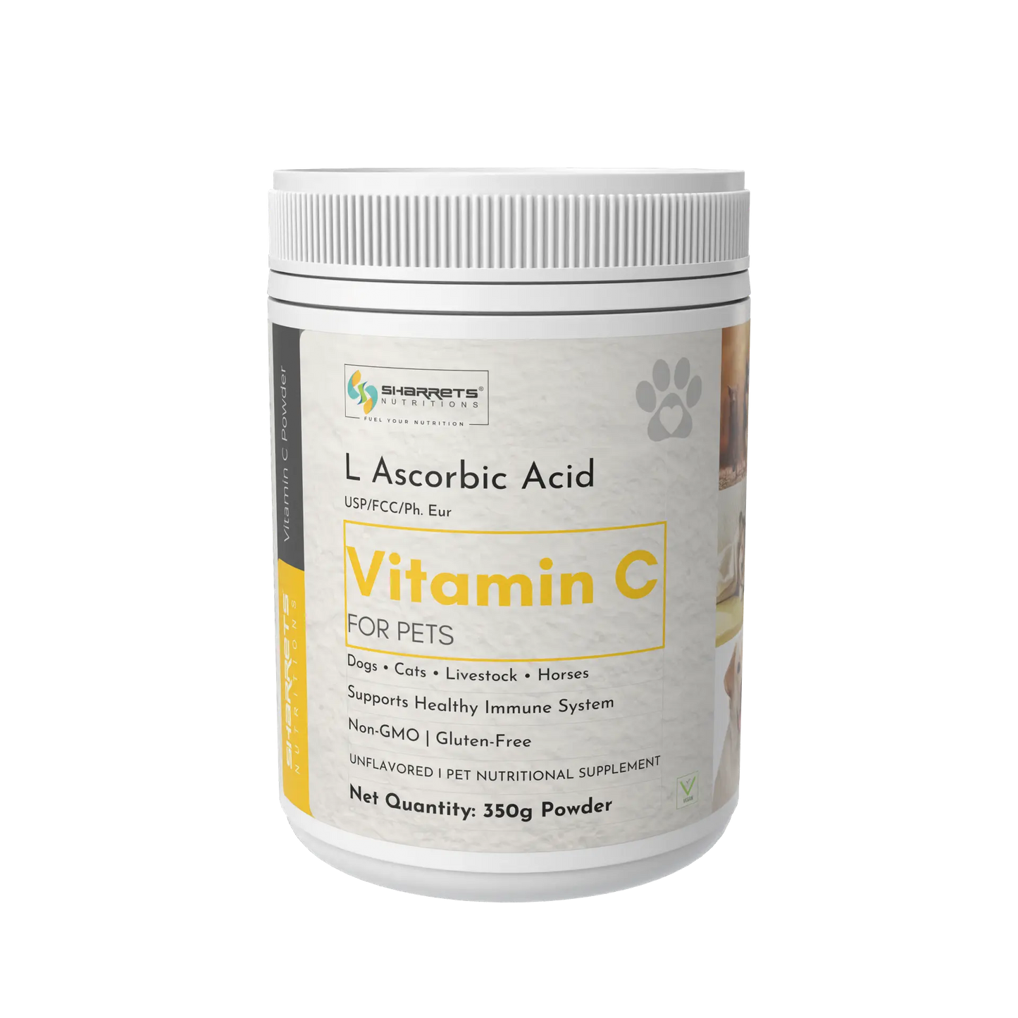 Vitamin C powder for animals – pure L-Ascorbic Acid supplement for dogs, cats, poultry and livestock – 350g