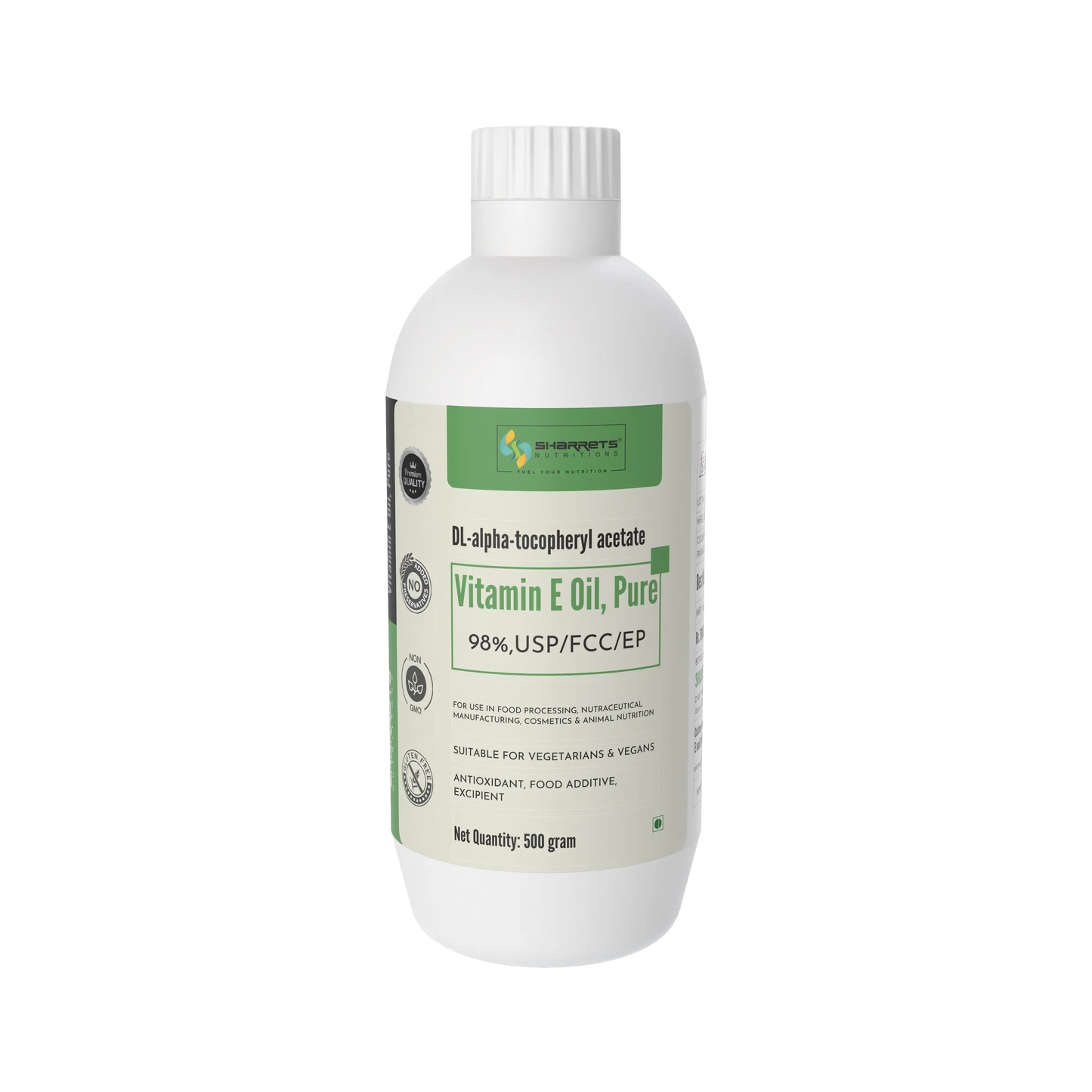 Liquid Vitamin E Acetate Oil 98% 500g bottle by Sharrets Nutritions high purity DL-Alpha Tocopheryl Acetate antioxidant oil