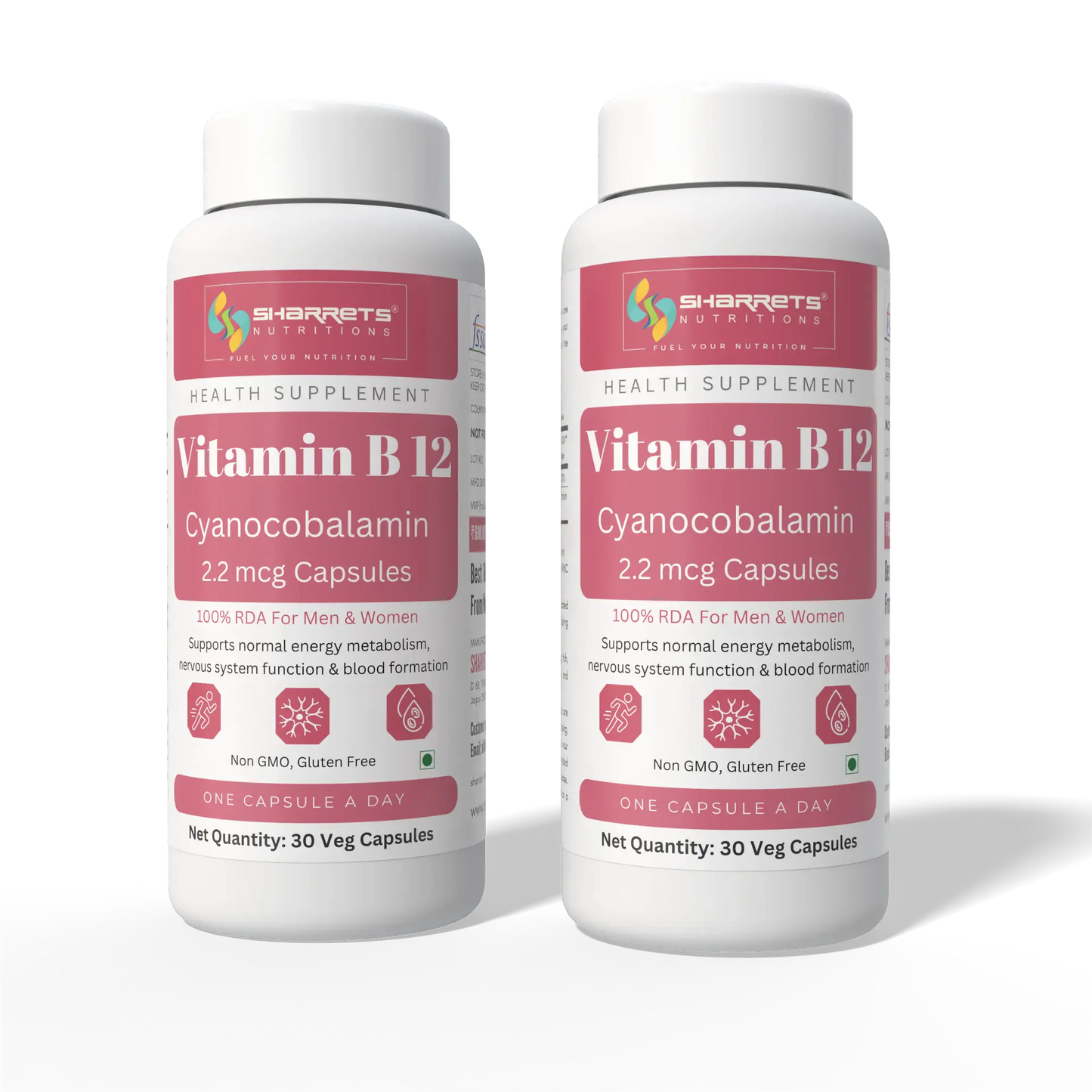 sharrets nutritions Vitamin B12 Cyanocobalamin Capsules- pack of 2
