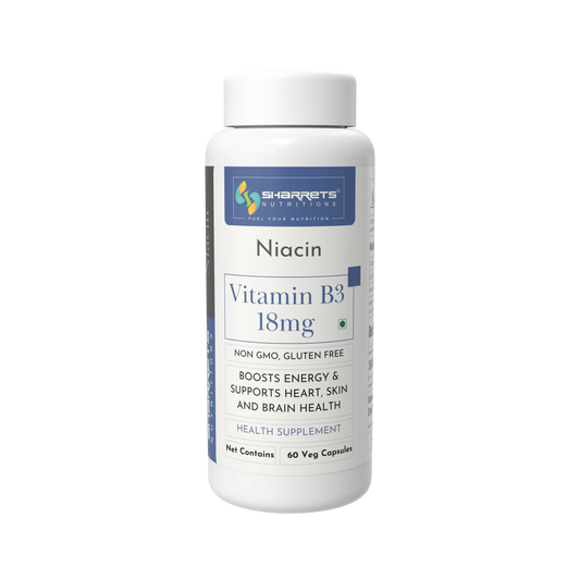 Vitamin B3 supplement bottle with Sharrets Nutritions label on a white background