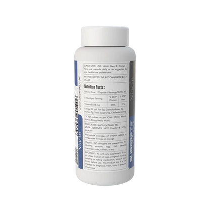 Sharrets Nutritions Niacin Vitamin B3 18 mg supplement bottle showing suggested use, nutrition facts, ingredients and product information.