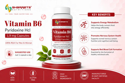 Vitamin B6 Pyridoxine HCl 1.9 mg Capsules- Sharrets Nutritions