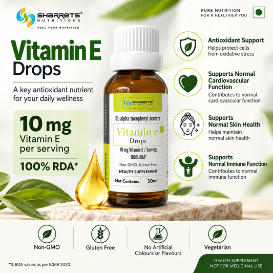 Vitamin E Drops 30ml – 10mg (100% ICMR RDA) DL-Alpha-Tocopheryl Acetate