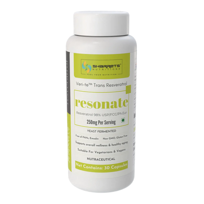 Best resveratrol supplement in India 250mg – yeast fermented trans resveratrol capsules 30 count for anti-aging and heart health by Sharrets Nutritions