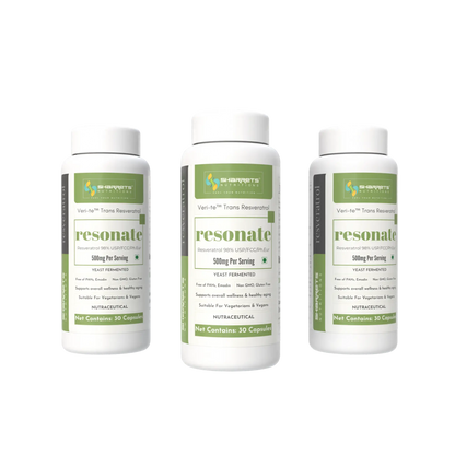 High strength resveratrol supplement 500mg – yeast fermented trans resveratrol 30 capsules for anti-aging, skin and heart health by Sharrets Nutritions India - 3 Bottles - Each contains 30 Capsules
