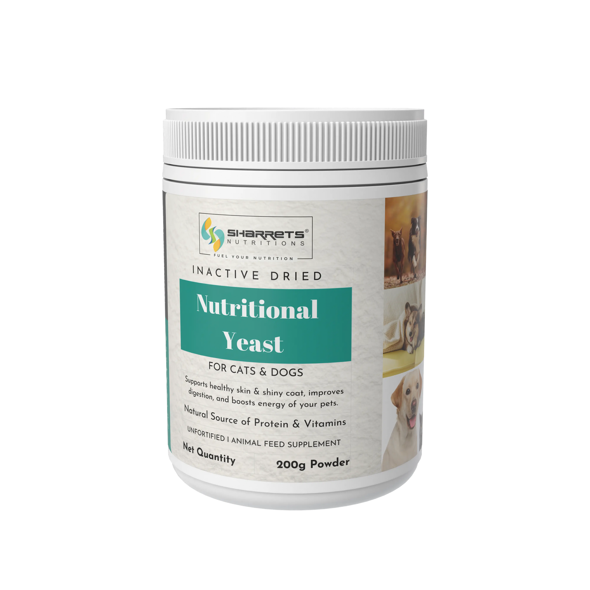 Sharrets Nutritional Yeast container for cats and dogs on a white background
