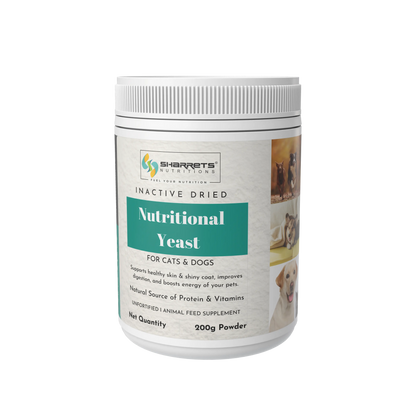 Sharrets Nutritional Yeast container for cats and dogs on a white background