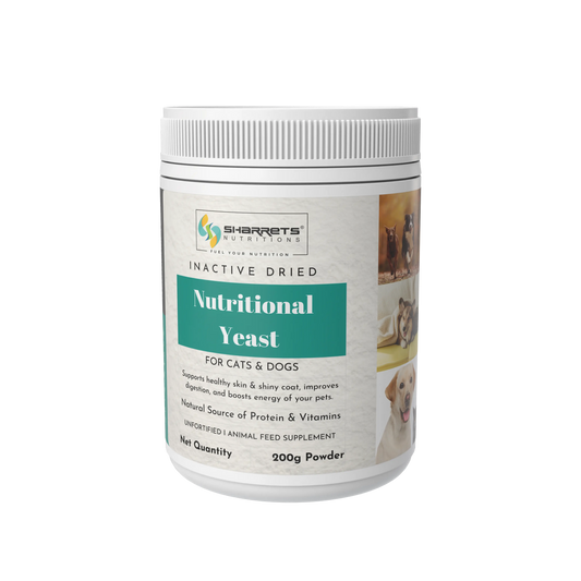 Sharrets Nutritional Yeast container for cats and dogs on a white background